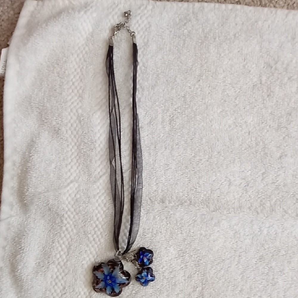 3 for $12--Blue and Black Floral Pendant Necklace & Earrings